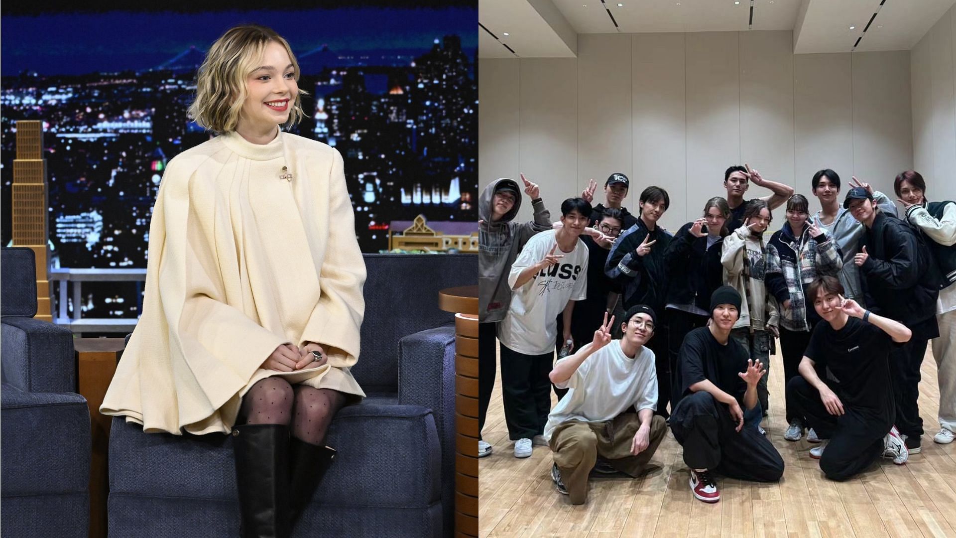 Emma Myers meets SEVENTEEN (Images via Twitter/miwon17_ and lnfosSeriesFR)