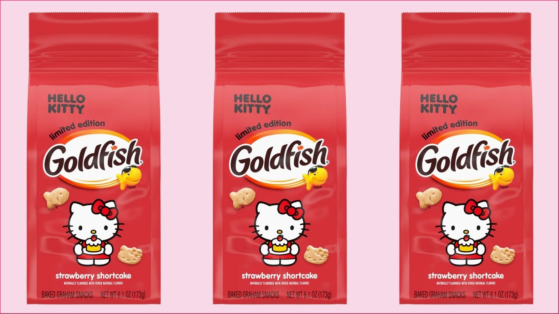 The new Hello Kitty Strawberry Shortcake flavored graham crackers hit stores this month (Image via Goldfish)