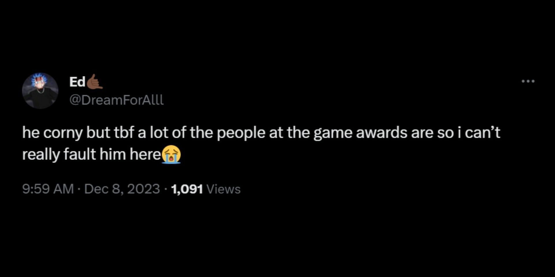 Internet reacts to the Shang-Chi actor&#039;s viral GIF at The Game Awards 2023. (Image via X/@DreamForAlll)