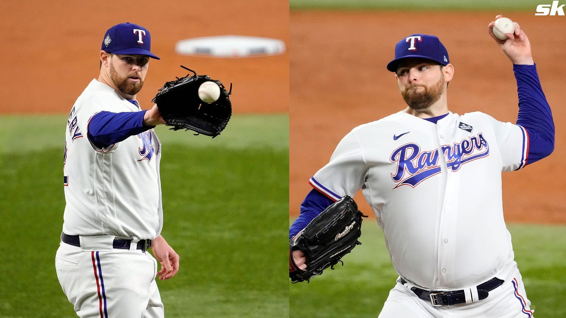 Jordan Montgomery of the Texas Rangers pitches against the Arizona Diamondbacks during Game Two of the World Series at Globe Life Field