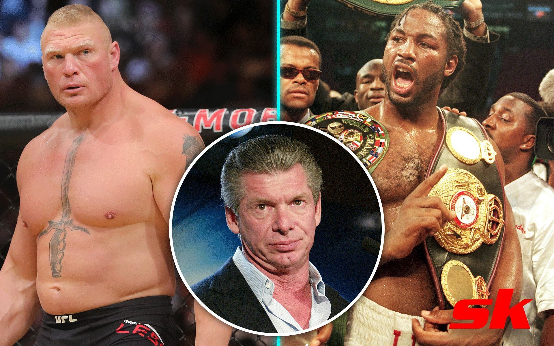 Brock Lesnar, Vince McMahon and Lennox Lewis [Image via: Getty Images and @daznboxing on X]