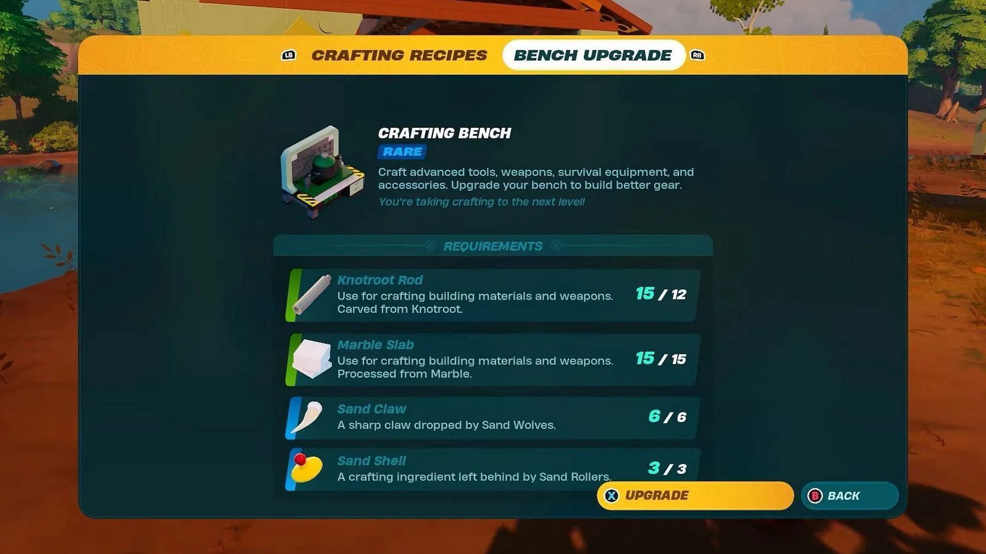 Upgrading Crafting Bench (Image via Perfect Score on YouTube)