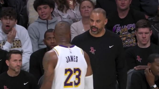 WATCH: LeBron James and Rockets coach Ime Udoka jaw it out as the latter gets ejected