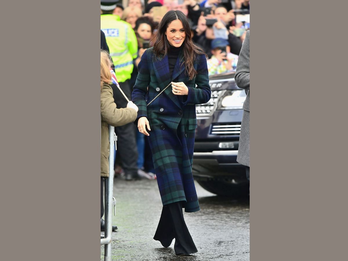 Megan In tartan Coat ( Image via Pinterest/ P.a Rubit)