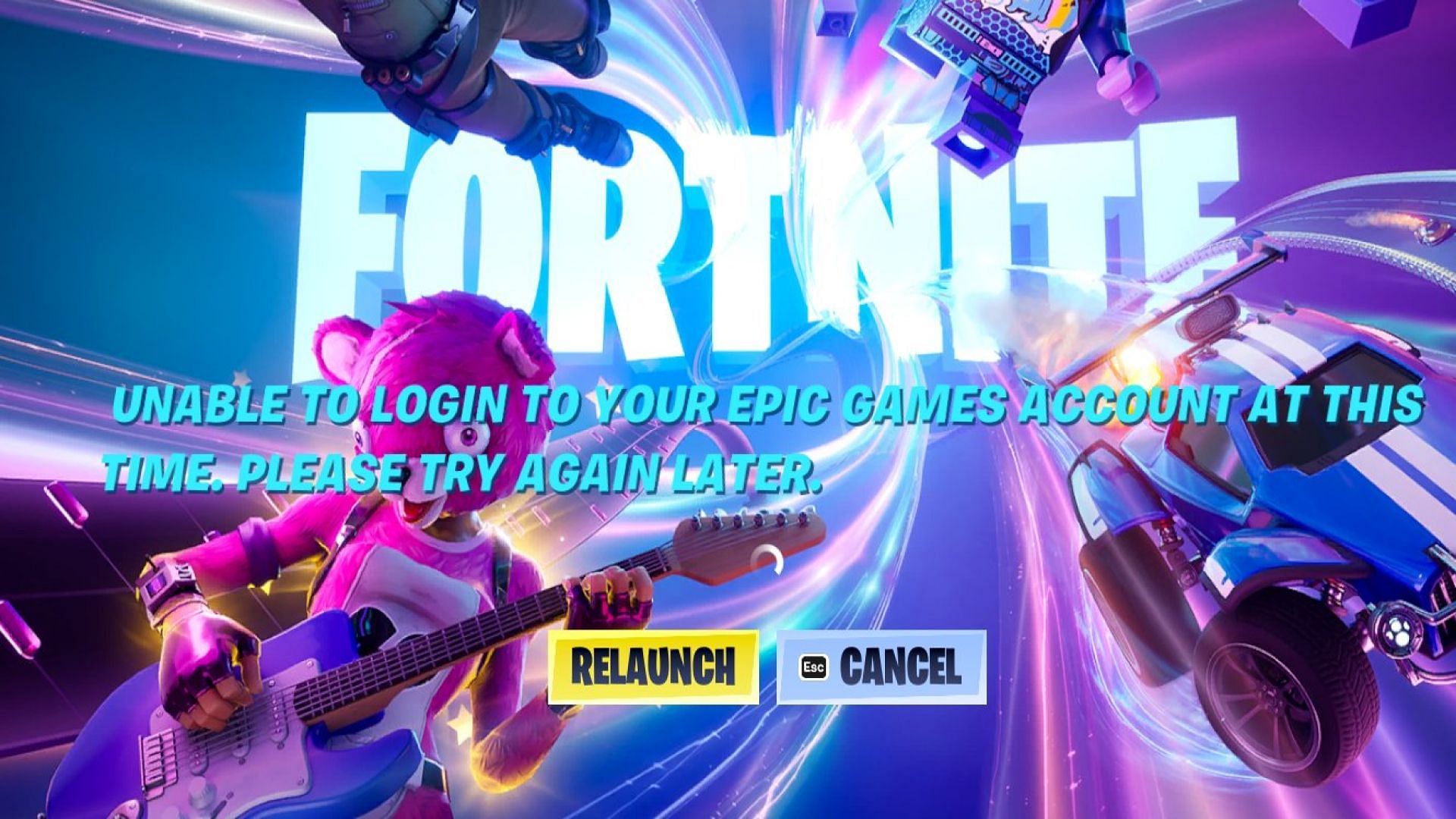 &quot;Unable to login to your Epic Games Account at this time&quot; error (Image via Epic Games/Fortnite)