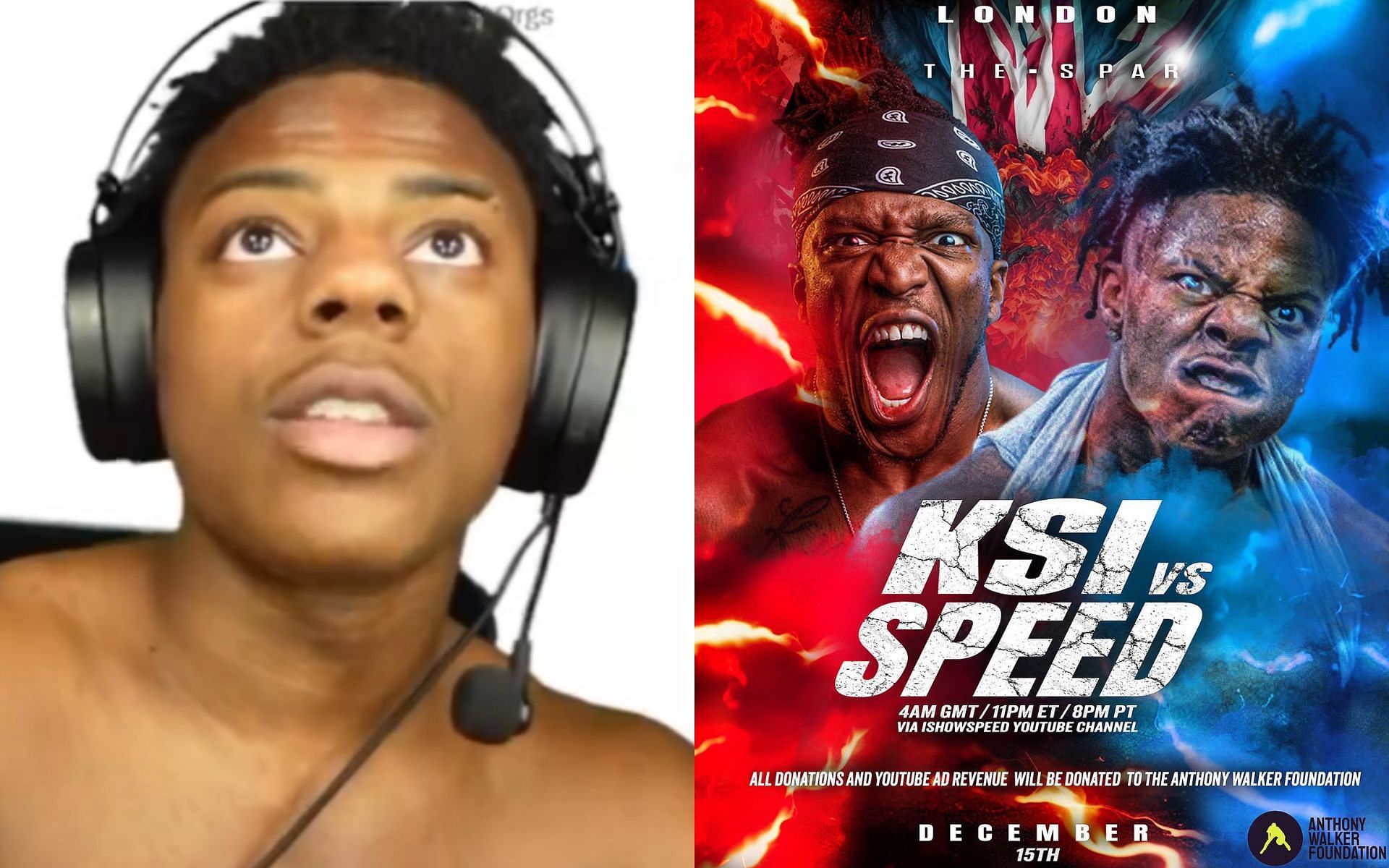 IShowSpeed [Left] backed out of KSI fight [Right] during a livestream [Image courtesy: @KSI and @HappyPunch - X]