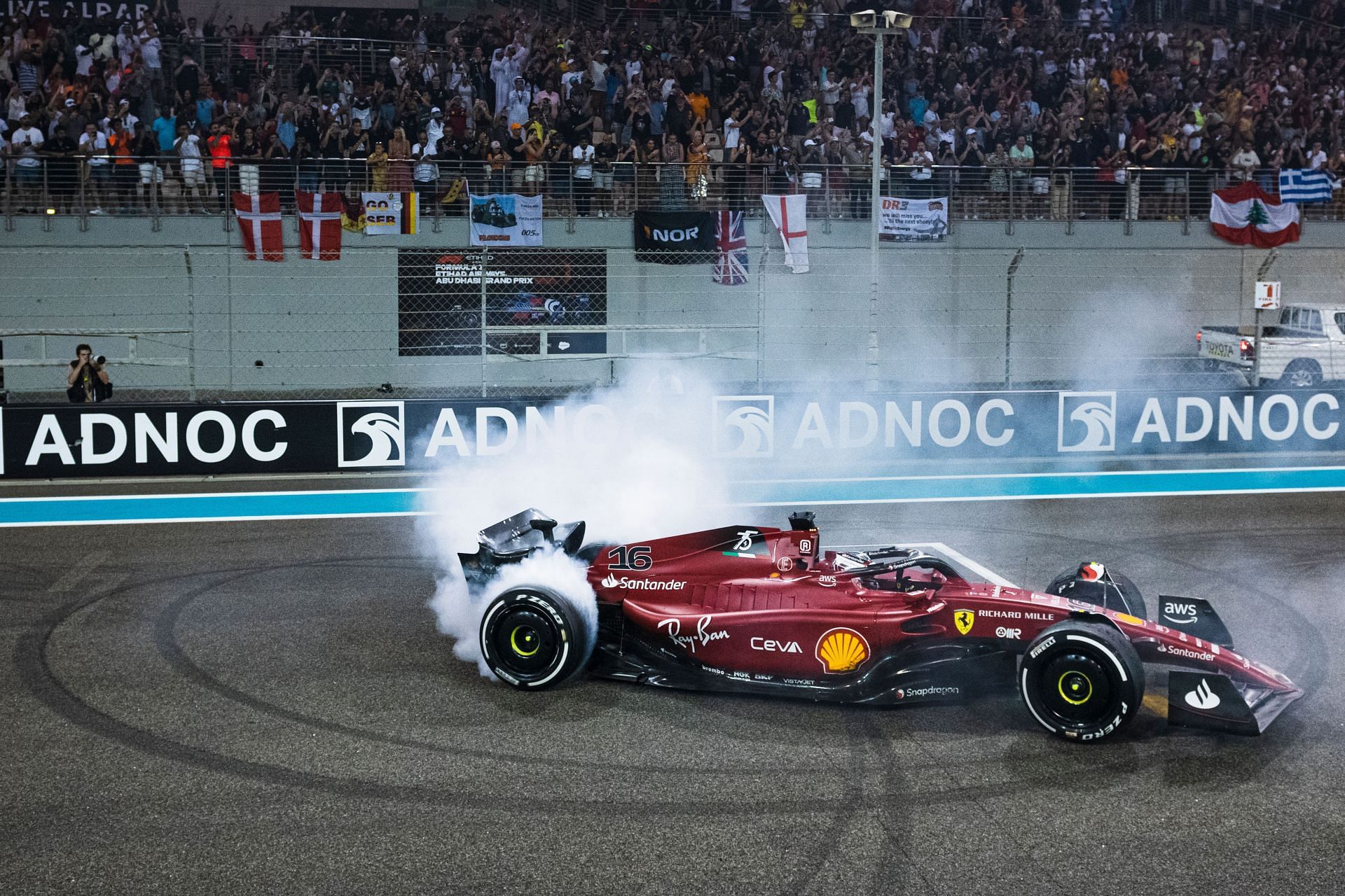 Charles Leclerc in 2022 celebrating his second-place finish in the championship (Photo by Rudy Carezzevoli/Getty Images)