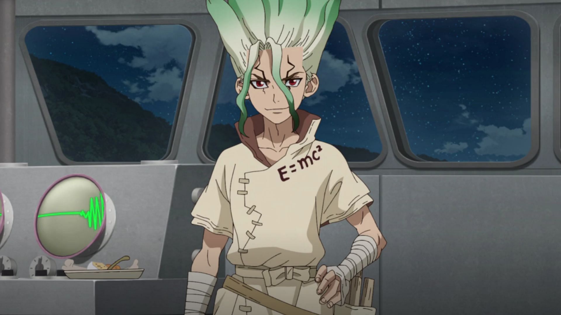 Senku as seen in Dr. Stone anime (Image via TMS Entertainment)