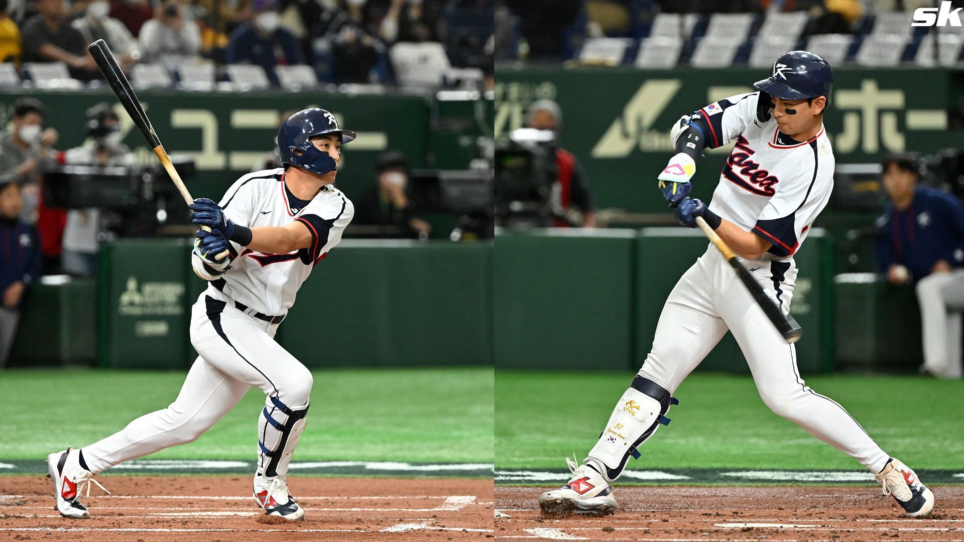 Jung Hoo Lee of Korea hits a RBI single in the first inning during the World Baseball Classic Pool B game between Czech Republic and Korea at Tokyo Dome