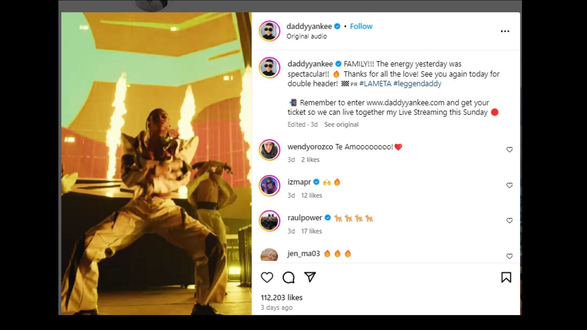 Daddy Yankee&#039;s announcement on Instagram (Image via daddyyankee/Instagram)