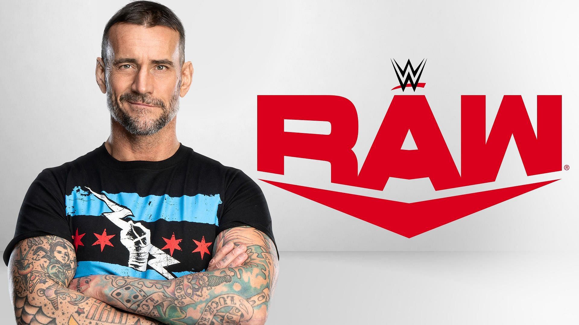 CM Punk poses next to the WWE RAW logo