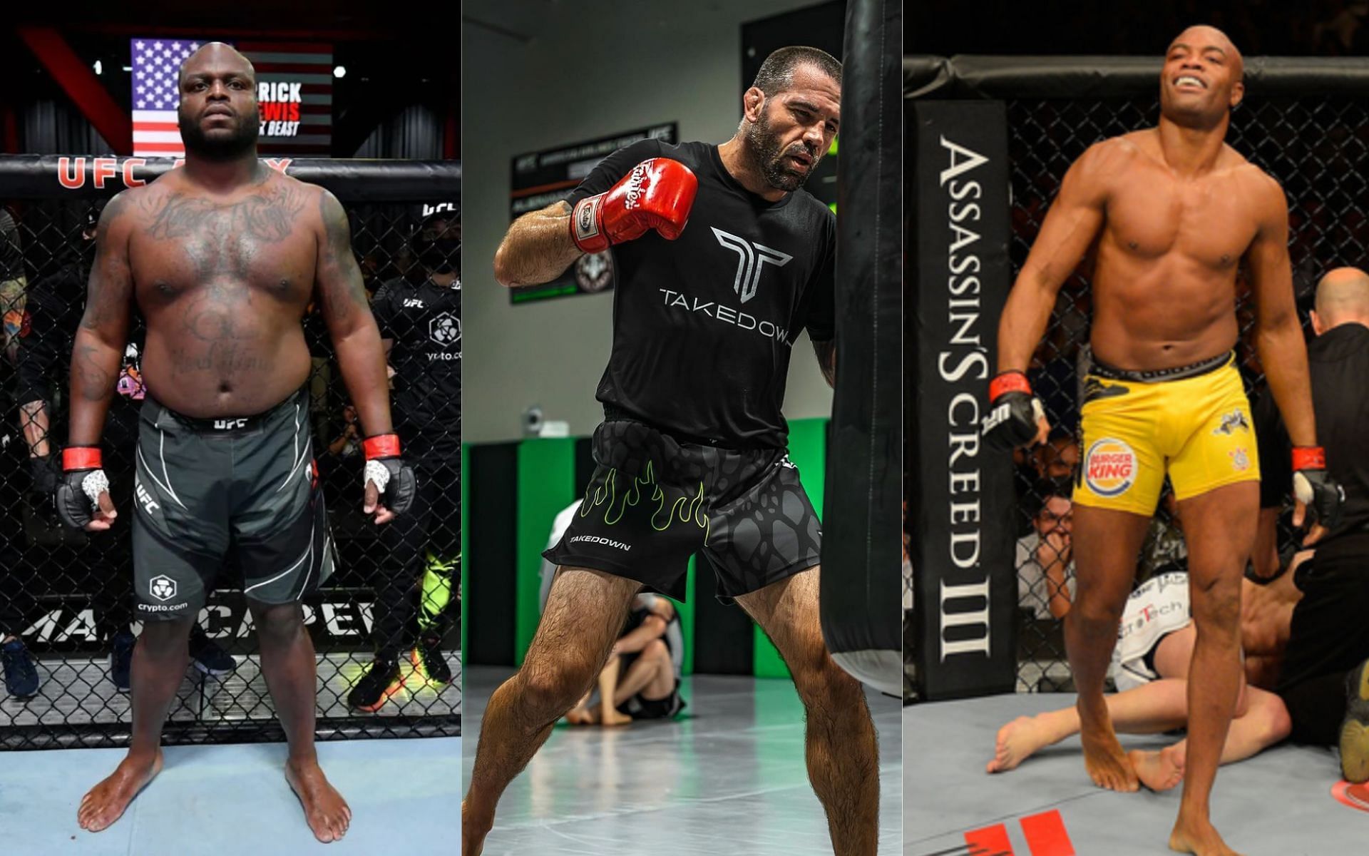 Derrick Lewis (left), Matt Brown (center) and Anderson Silva (right) are the top 3 knockout artists in UFC history [Photo Courtesy r/UFC on Reddit, @iamtheimmortal on Instagram and Tapology]