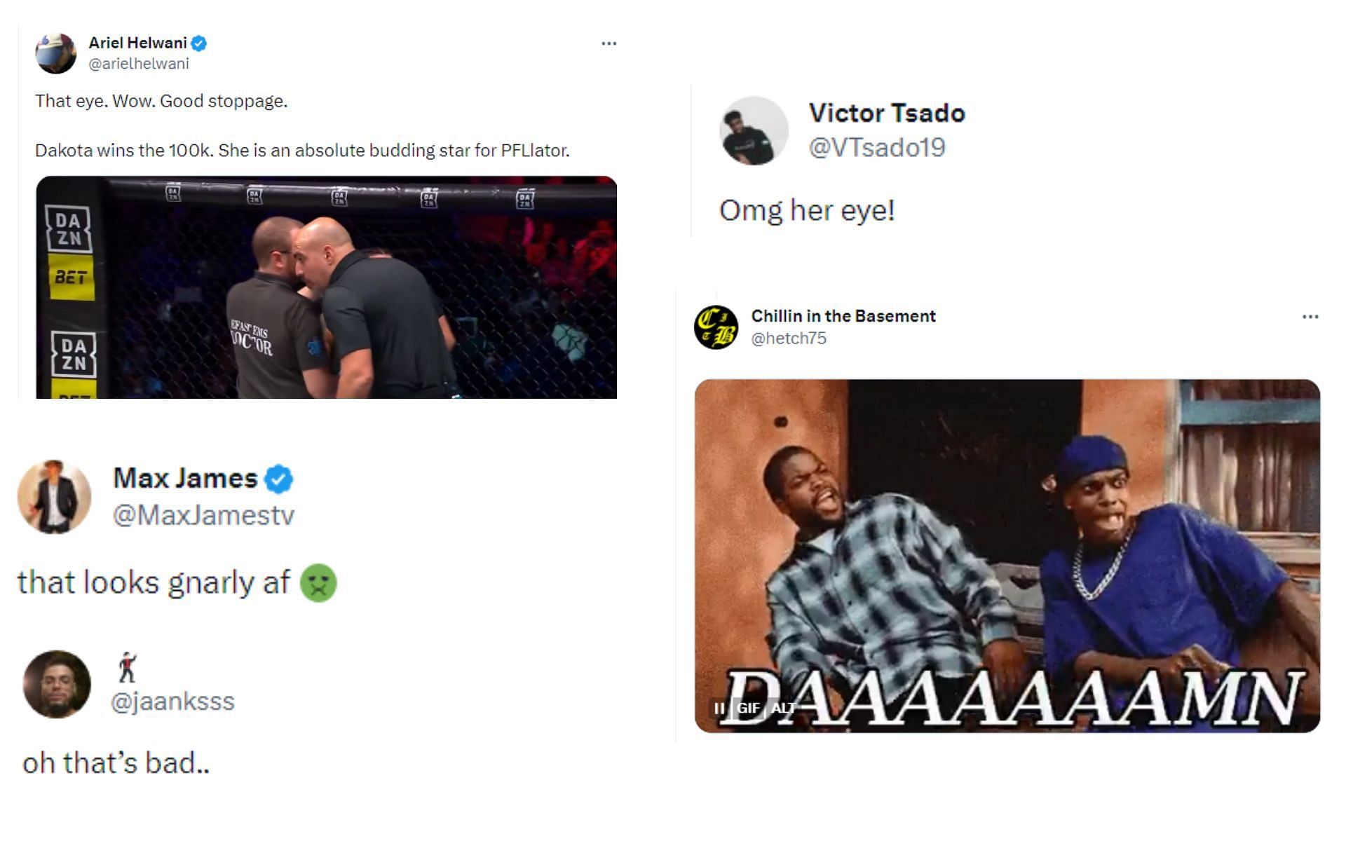 Tweets reacting to the swollen eye