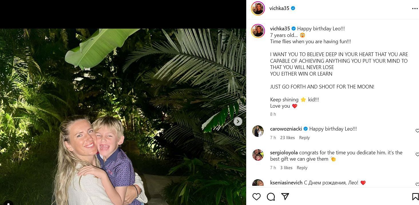 Caroline Wozniacki wishing Victoria Azarenka&#039;s son on his birthday