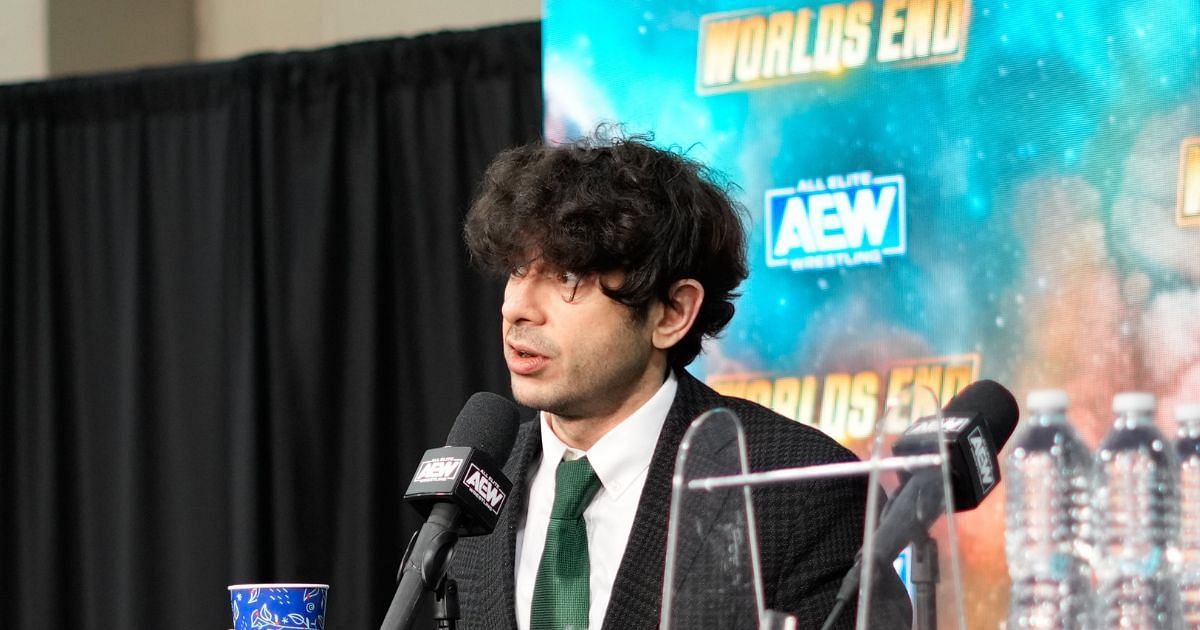 Tony Khan at the AEW Worlds End press conference.