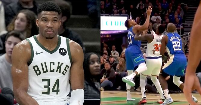Watch: Giannis Antetokounmpo brutally injures ankle after stepping on Julius Randle's foot