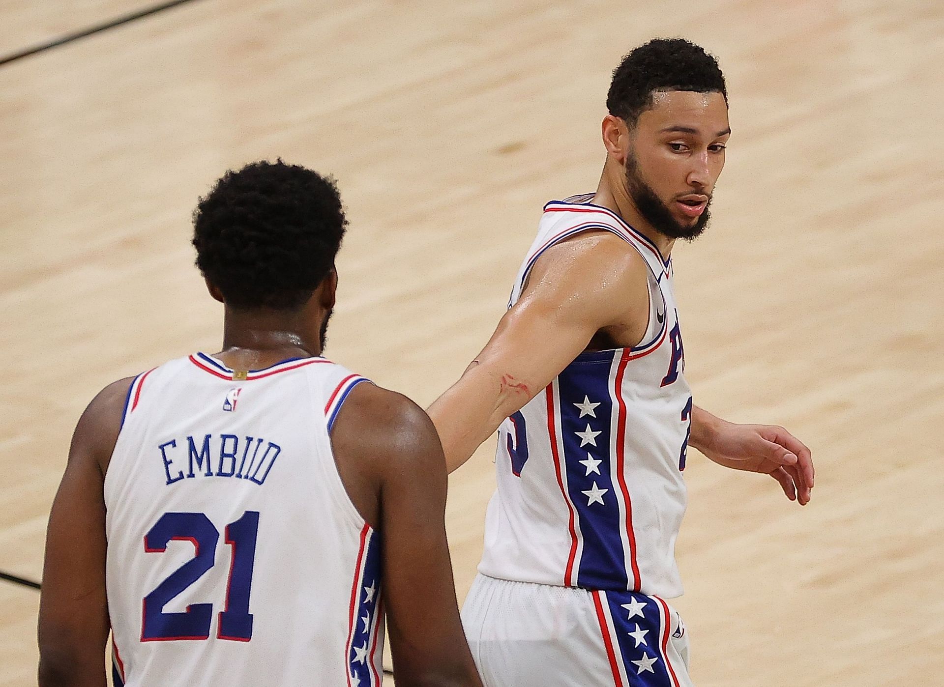 Joel Embiid and Ben Simmons (right)