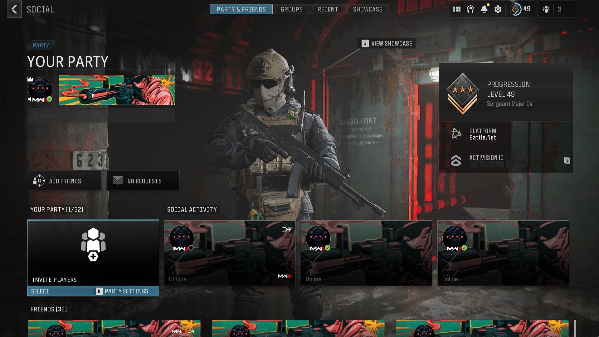 Social screen in MWZ (Image via Activision)