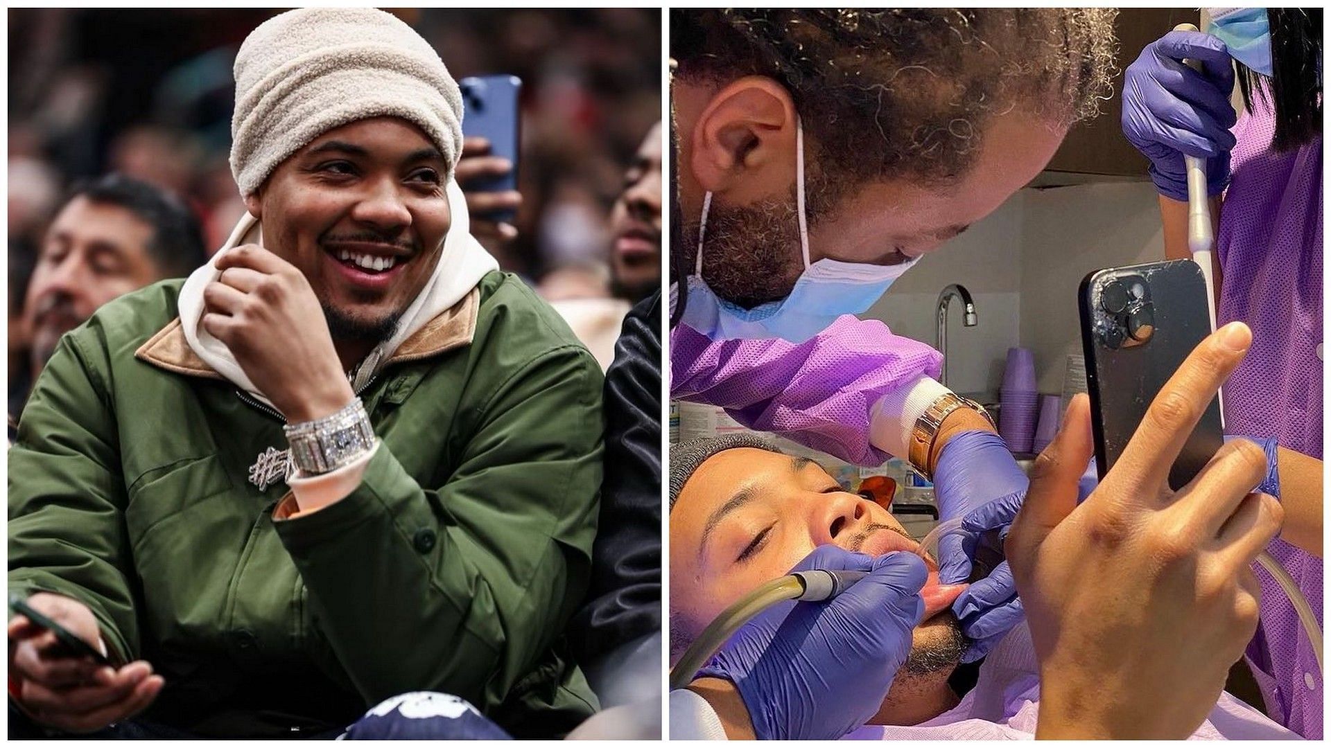 G Herbo at NBA game and dentist (Image via @gherbo/x)