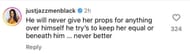 Another user disapproves of Jonathan (Image via @justjazzmenblack on Instagram)
