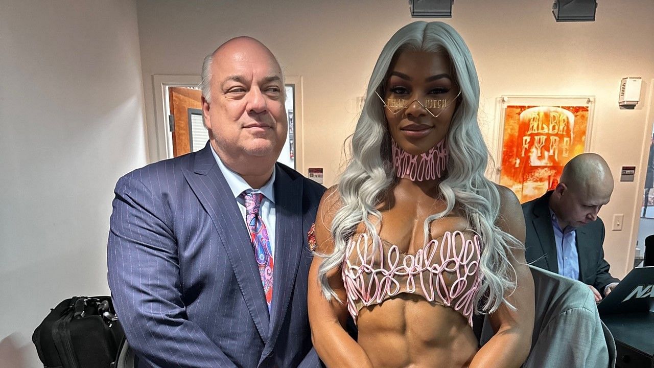 Jade Cargill with Paul Heyman backstage at NXT