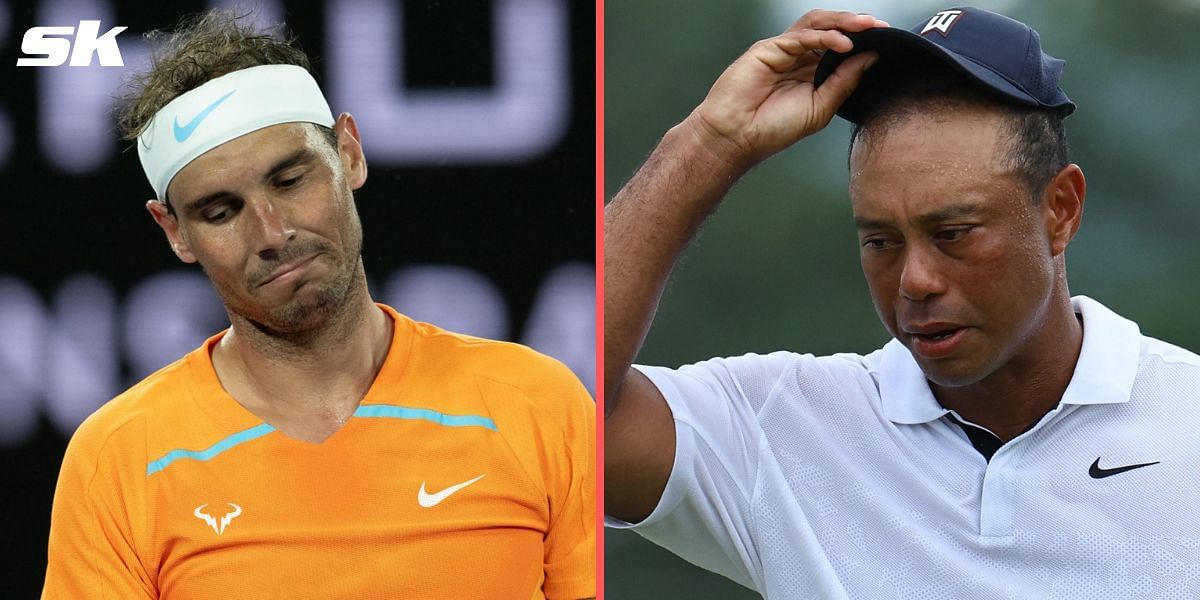 Rafael Nadal (L) and Tiger Woods