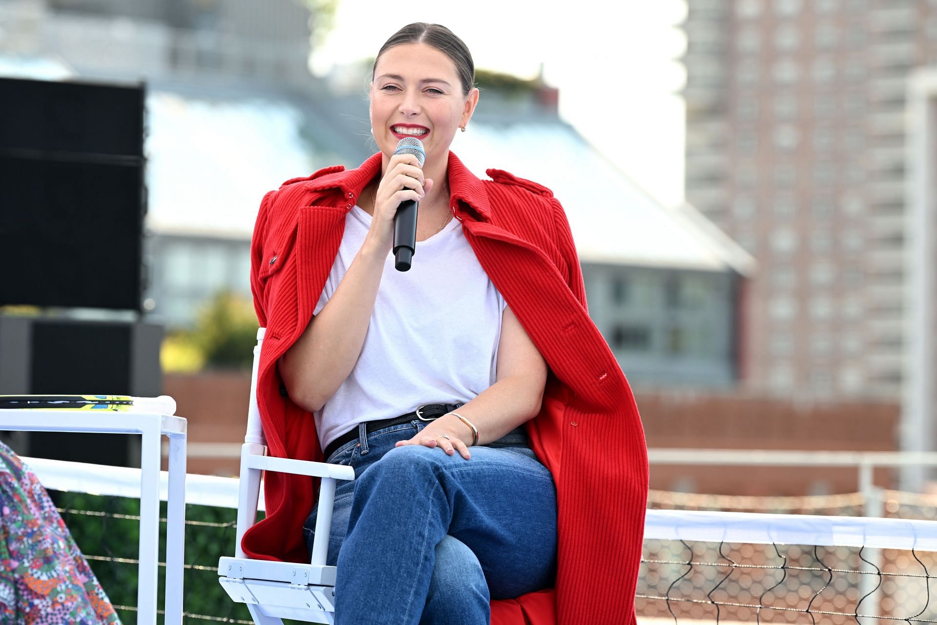 Maria Sharapova speaks at an event.