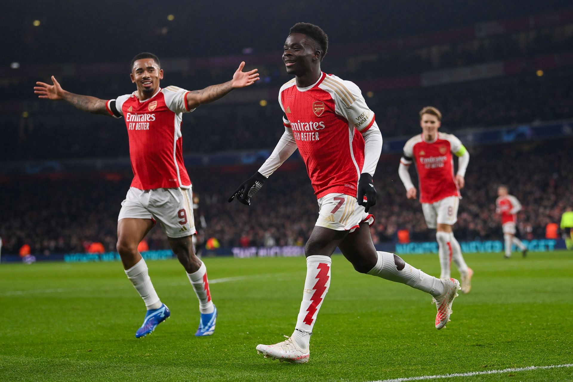Bukayo Saka netted in his side&#039;s thrashing of Lens at the Emirates.