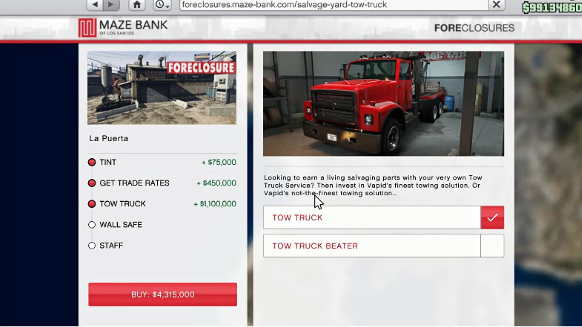 Buy the Tow Truck upgrade (Image via YouTube/Digital Car Addict)