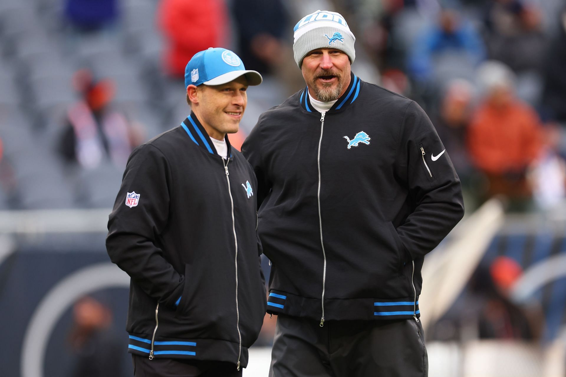 Detroit Lions offensive coordinator Ben Johnson (left) with head coach Dan Campbell (right)