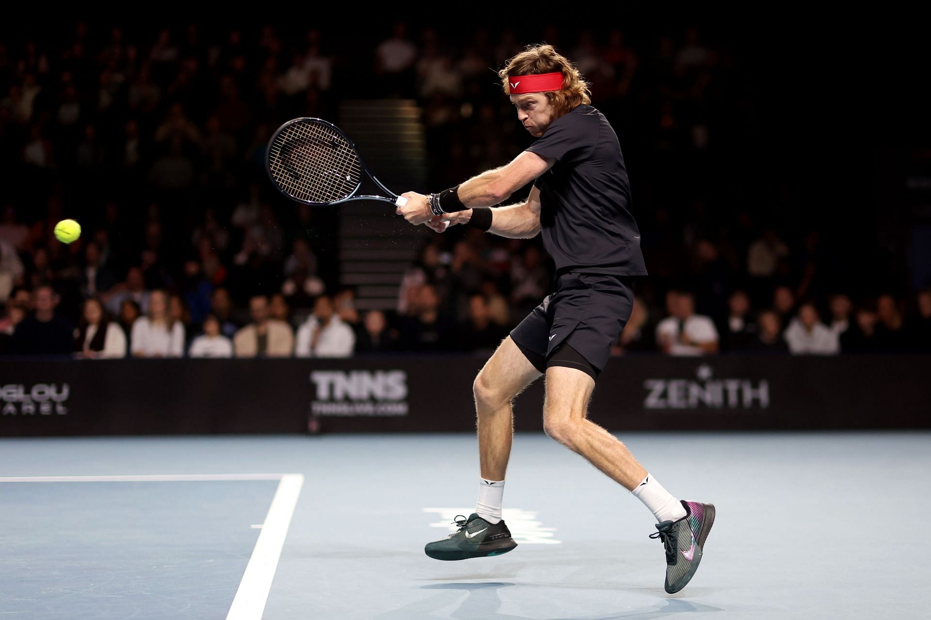 Andrey Rublev in action at the Ultimate Tennis Showdown in London