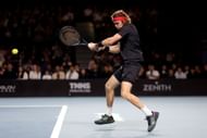 Andrey Rublev in action at the Ultimate Tennis Showdown in London