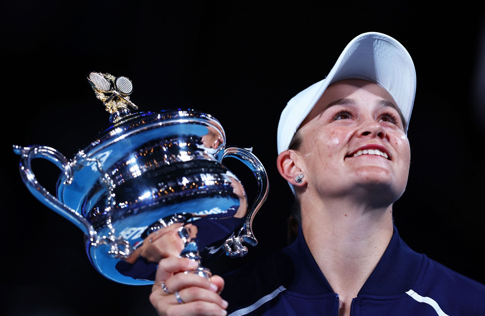 Ashleigh Barty with the winner&#039;s trophy at the 2022 Australian Open