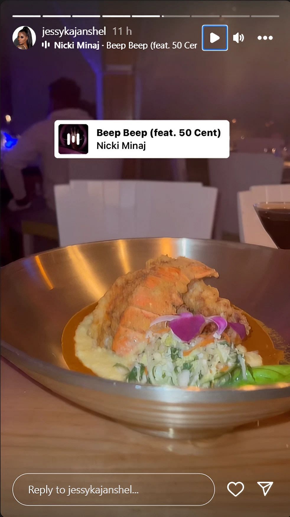 Jessyka Janshel vibing on song Beep Beep(feat. 50 Cent) by Nicki Minaj