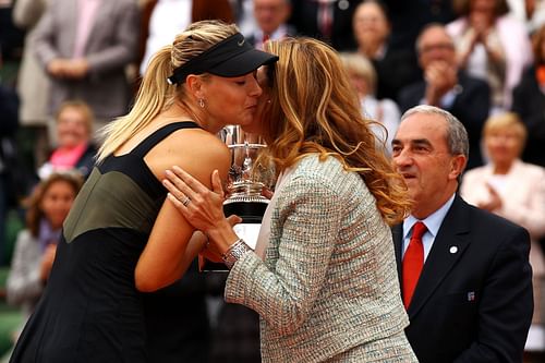 Maria Sharapova with Monica Seles at the 2012 French Open