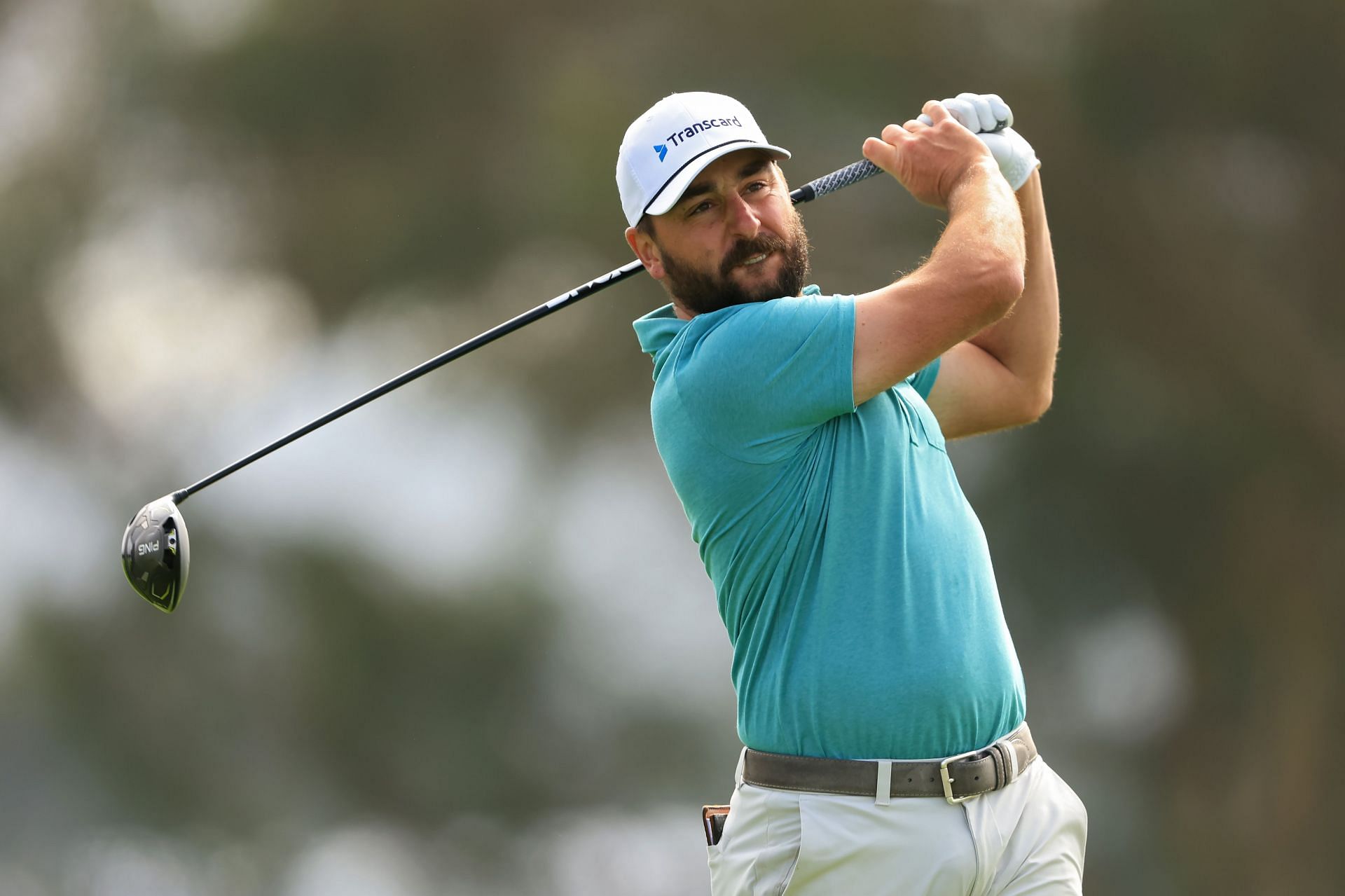 Stephan Jaeger plays his shot from the second tee during the Farmers Insurance Open 2024