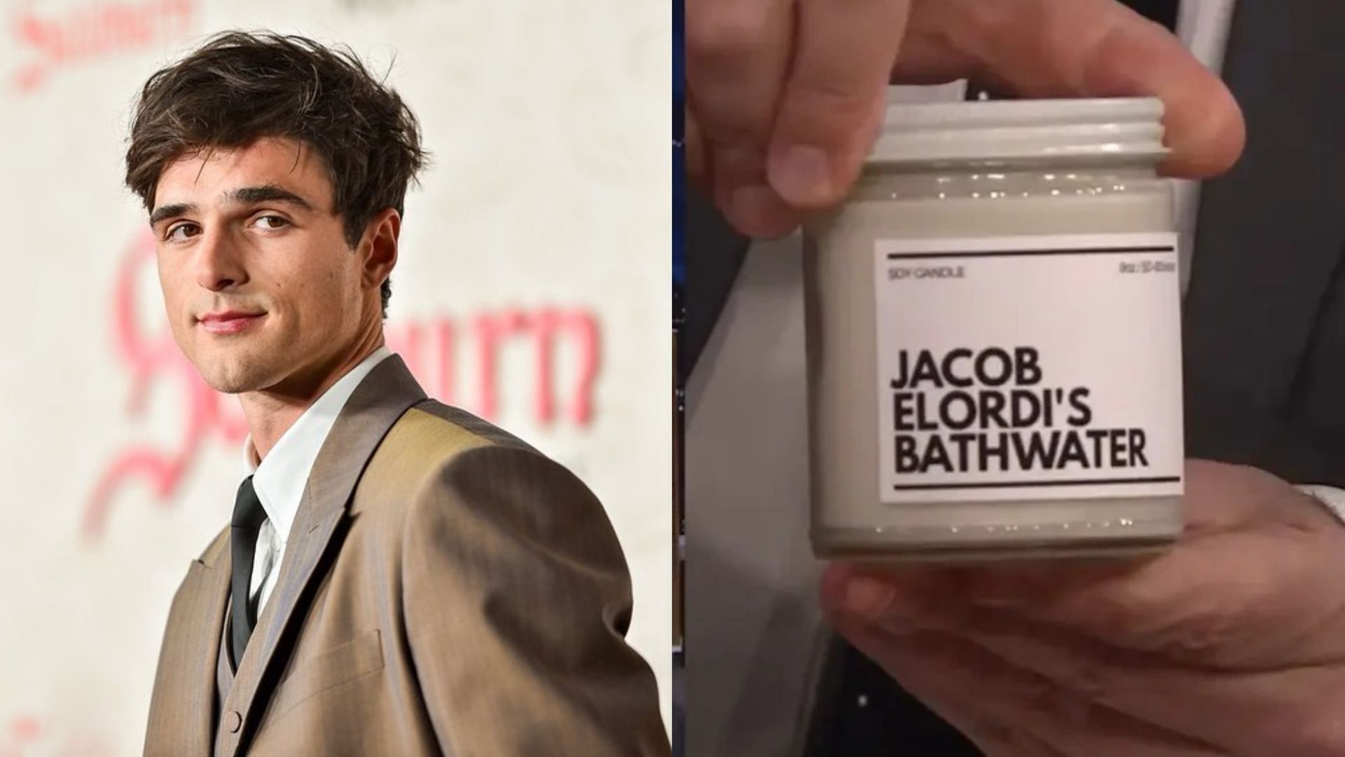 Netizens react as Jacob Elordi smells the candle made in his honour (Image via Instagram / @jacobelordi / YouTube / The Tonight Show Starring Jimmy Fallon)