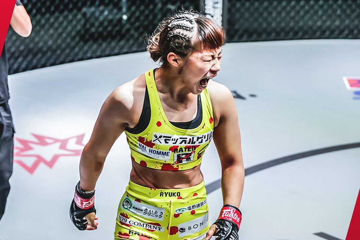 Ayaka Miura celebrates victory (Photo: ONE Championship)