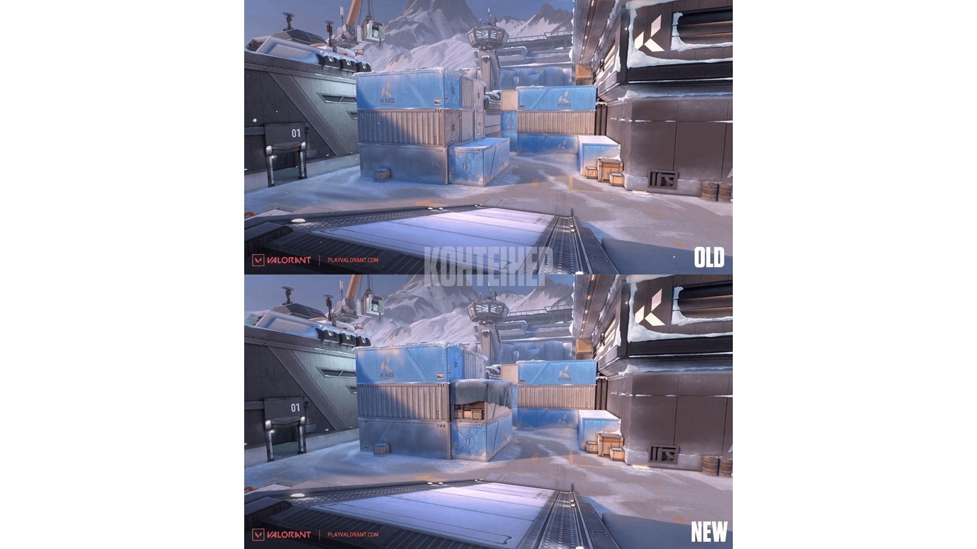 Icebox Attacker side spawn - Before vs. After (Image via X/@VALORANTLeaksEN)