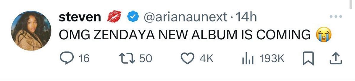 Another user believes the actress is releasing new album (image via X/@arianaunext)