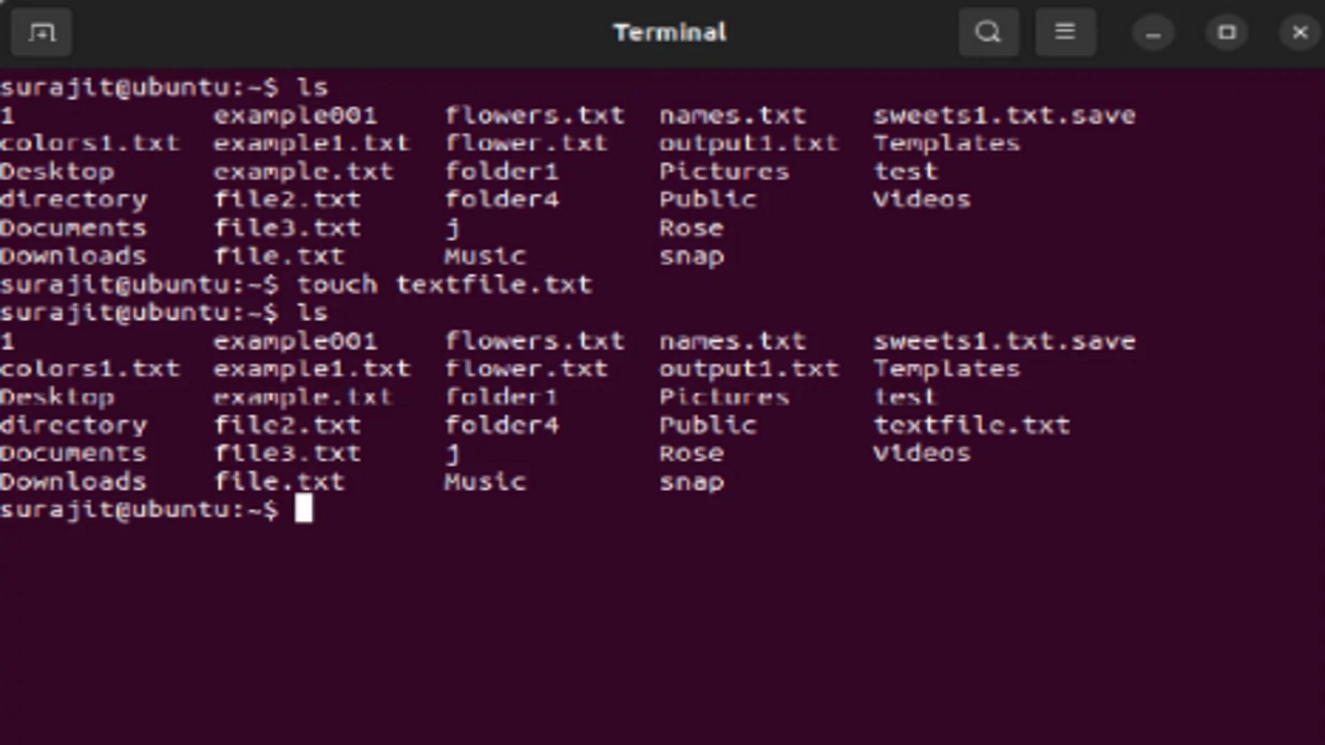 touch command (Image via Ubuntu)
