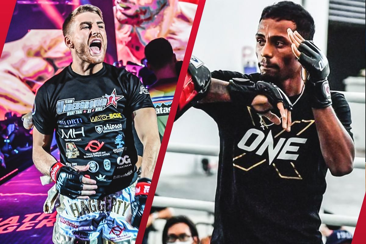 ONE bantamweight Muay Thai world champion Jonathan Haggerty (L) sees an explosive title showdown against challenger Felipe Lobo (R) at ONE Fight Night 19. -- Photo by ONE Championship