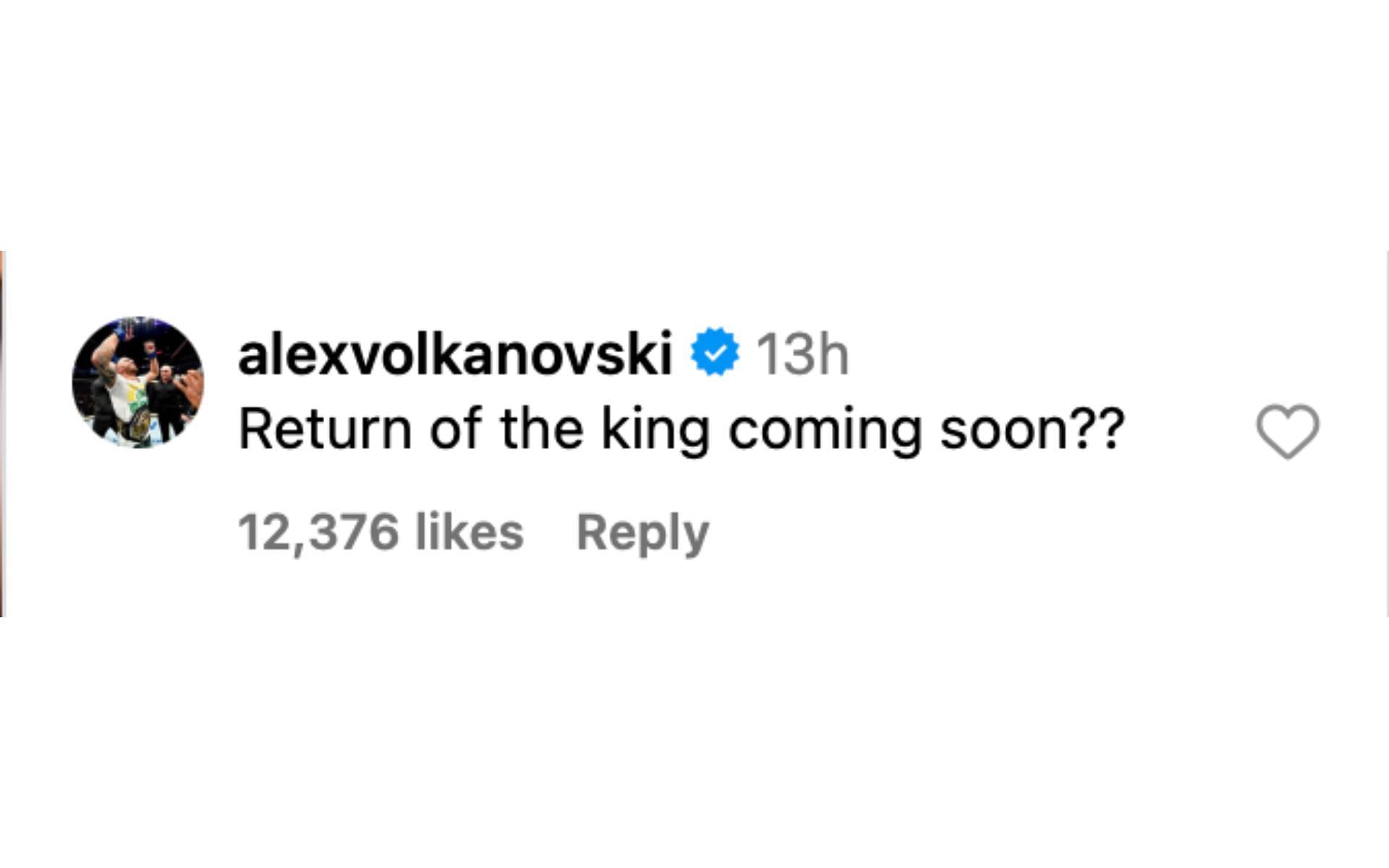 Alexander Volkanovski replying to Israel Adesanya&#039;s Instagram post [via @stylebender on Instagram]