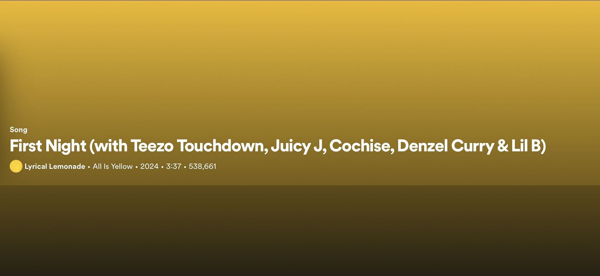 Track 5 from Lyrical Lemonade&#039;s All Is Yellow (Image via Spotify)