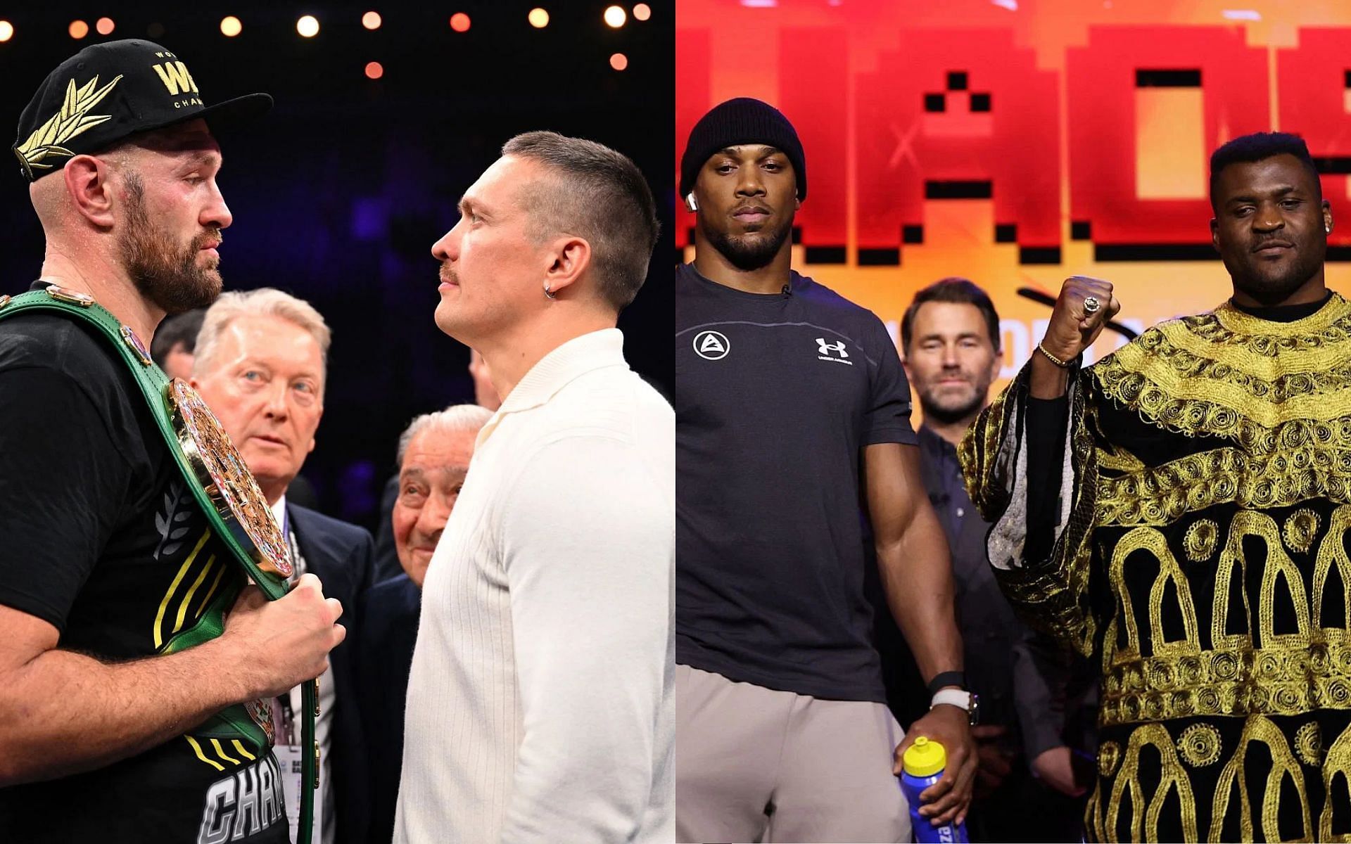 The winners of Tyson Fury vs. Oleksandr Usyk (left) and Anthony Joshua vs. Francis Ngannou (right) could face off next, says Eddie Hearn [Images Courtesy: @GettyImages]