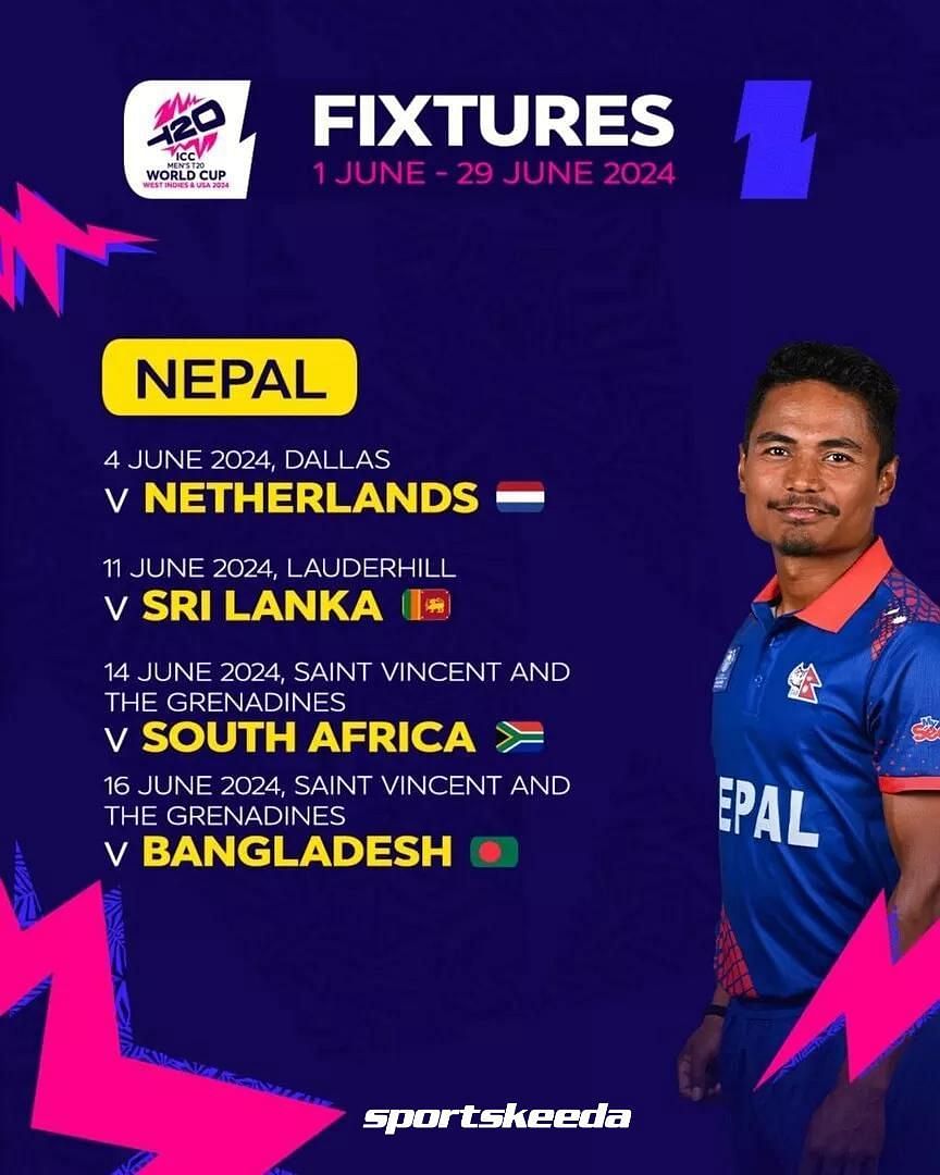 Nepal T20&nbsp;World&nbsp;Cup&nbsp;2024 Schedule