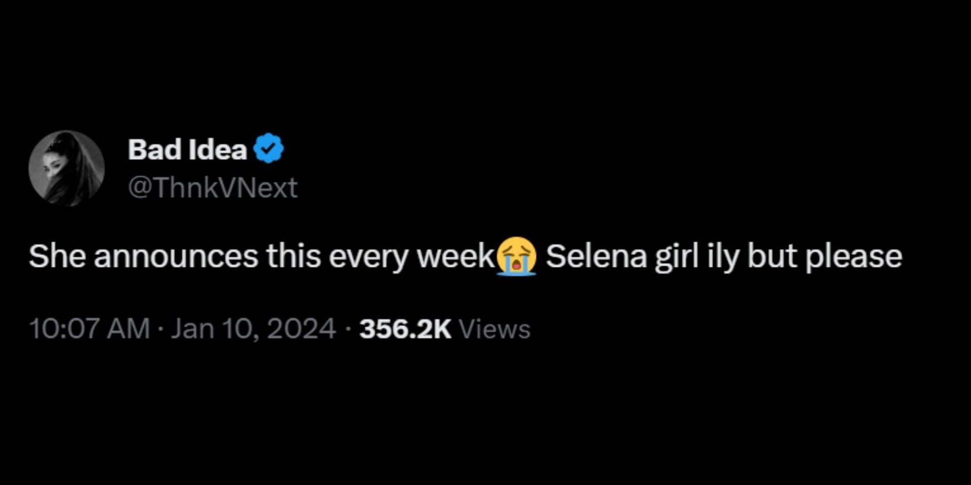 Selena faces online trolling for her latest social media timeout declaration. (Image via X/@PopBase)