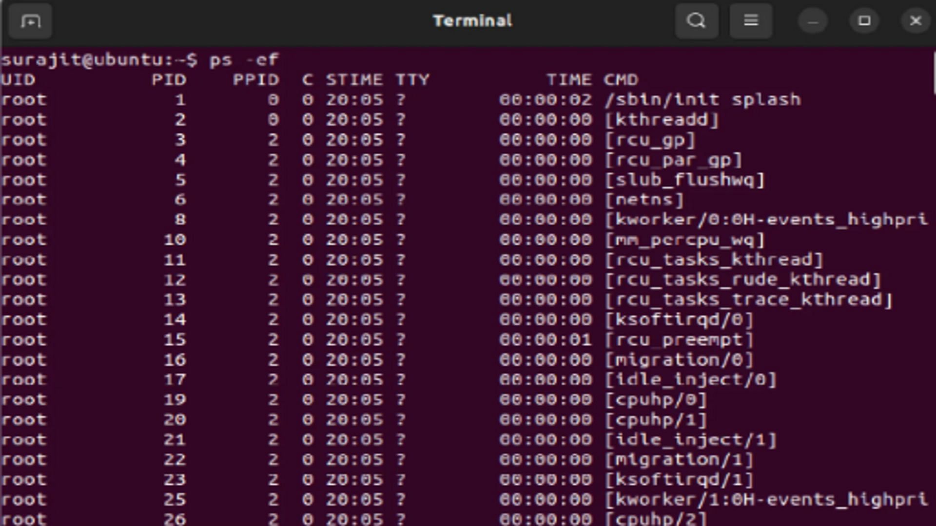 ps command (Image via Ubuntu)