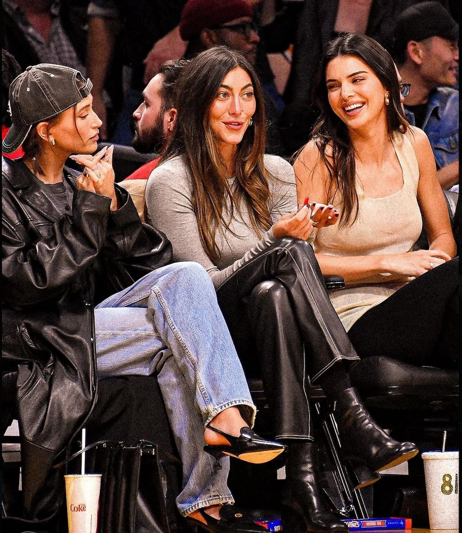 Kendall Jenner, Hailey Bieber, and Sarah Staudinger sitting together