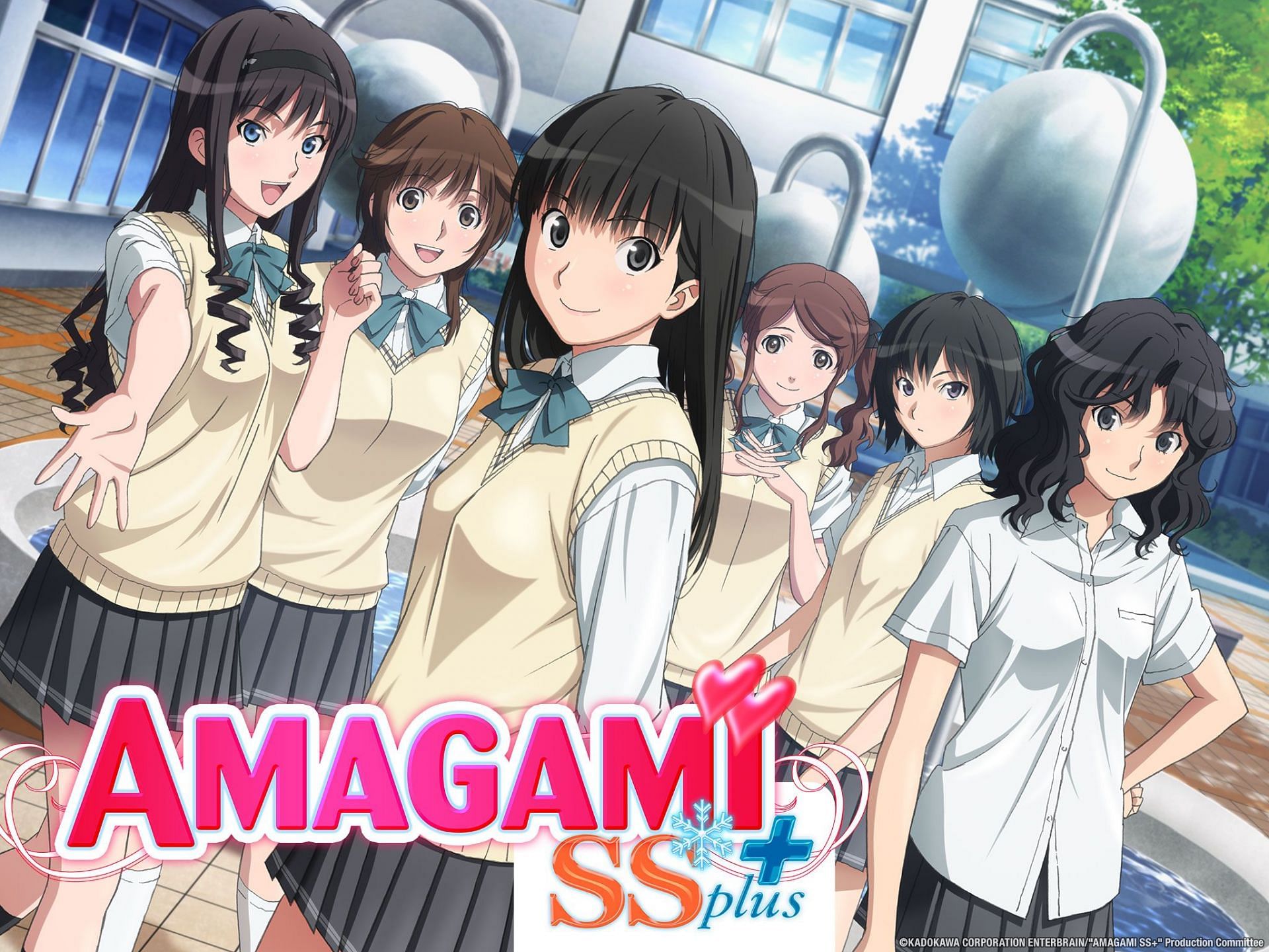 Key visual of the Amagami SS anime series featuring the protagonist and other female deuteragonists (Image via AIC)